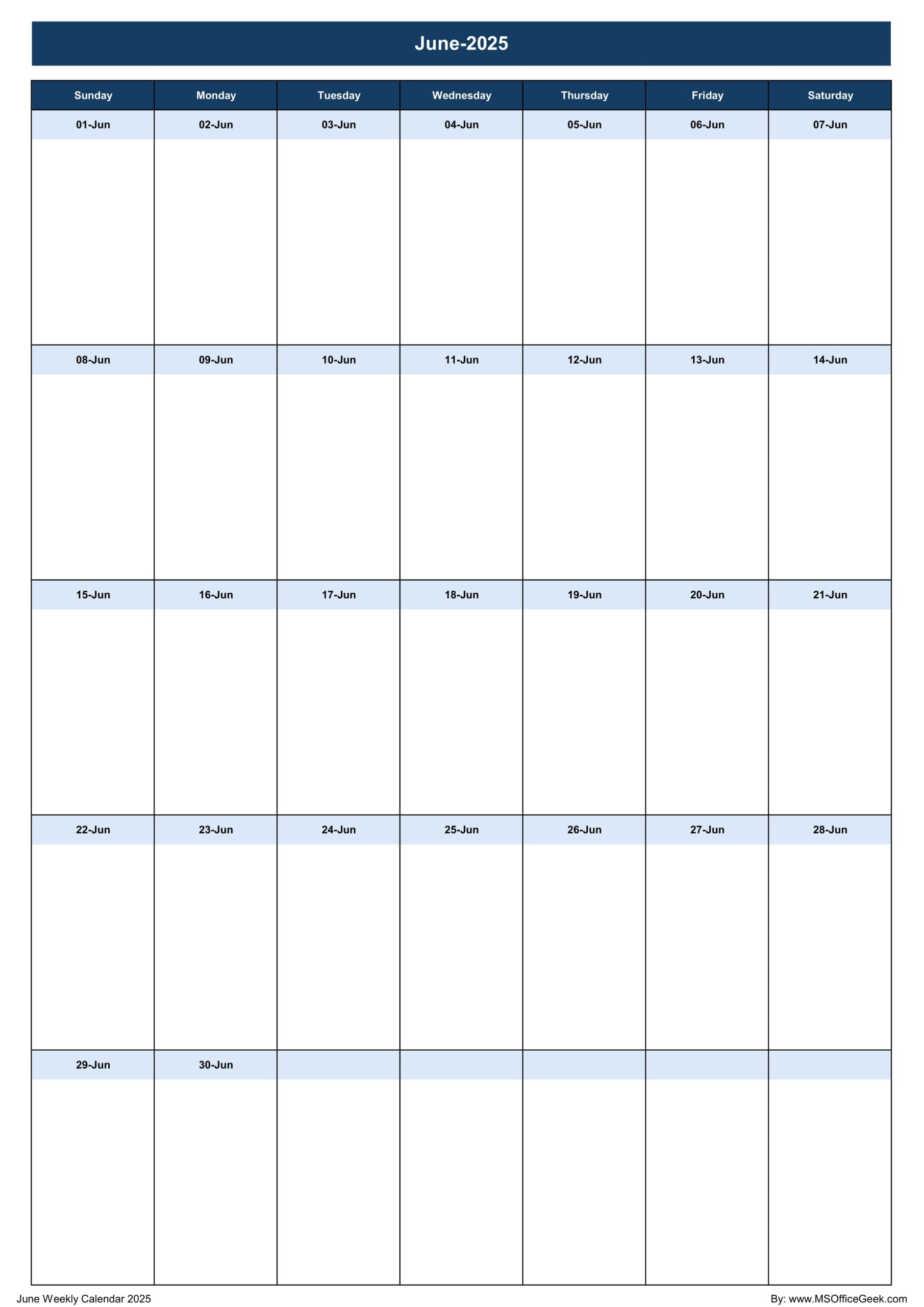 Ready-To-Use Printable Weekly Calendar 2025 - Msofficegeek with Weekly Calendar June 2025 Printable