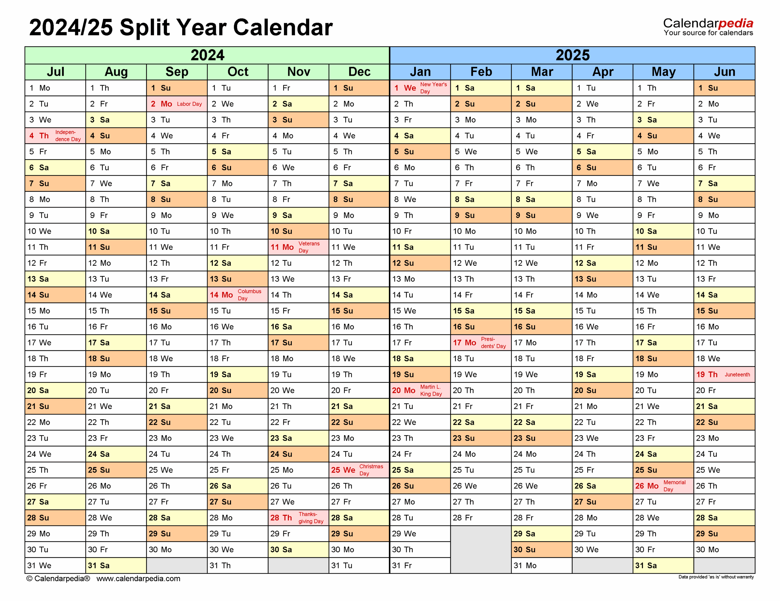 Split Year Calendars 2024/2025 (July To June) - Pdf Templates inside June 2024 To June 2025 Calendar Printable