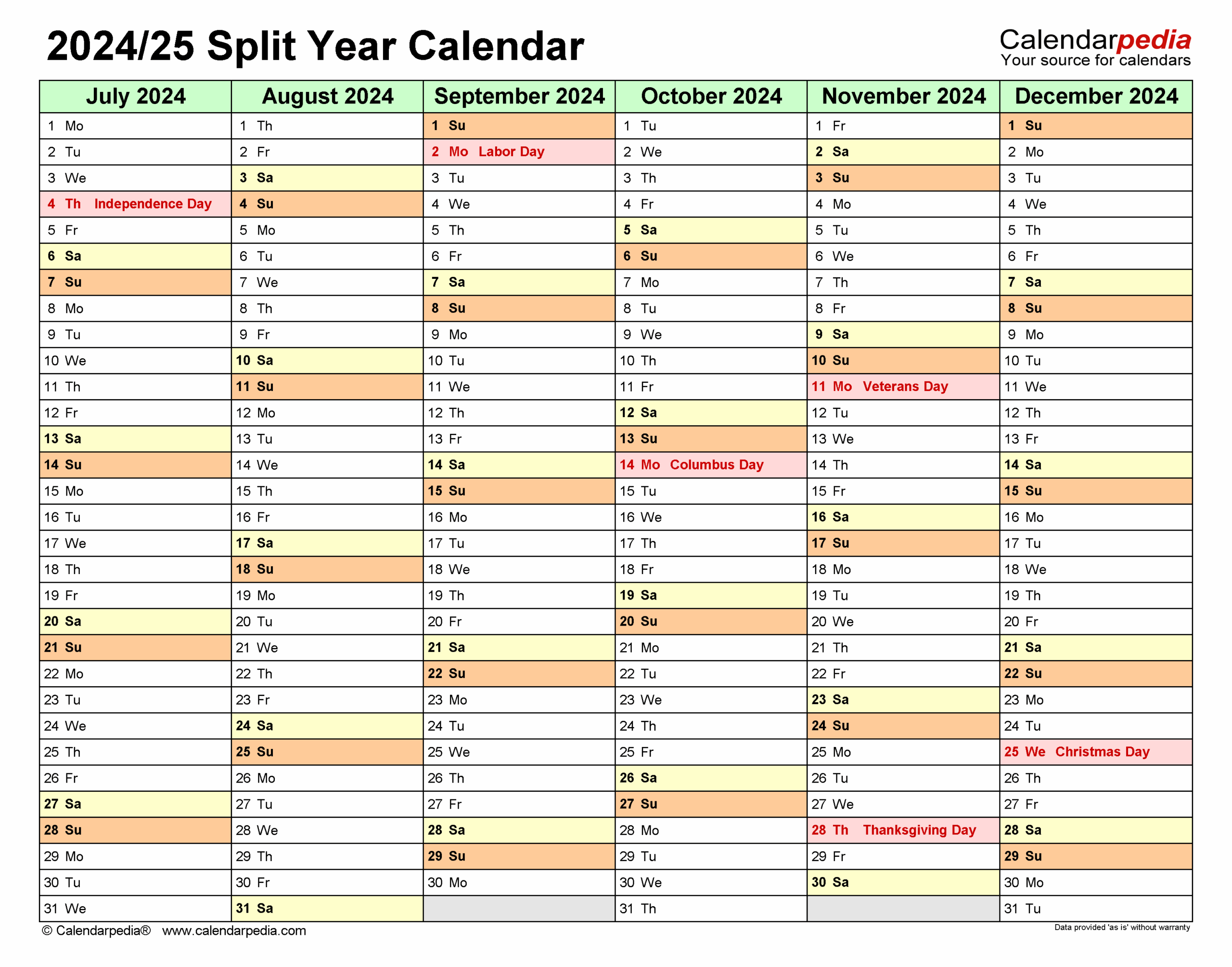 Split Year Calendars 2024/2025 (July To June) - Pdf Templates within Calendar September 2024 To June 2025