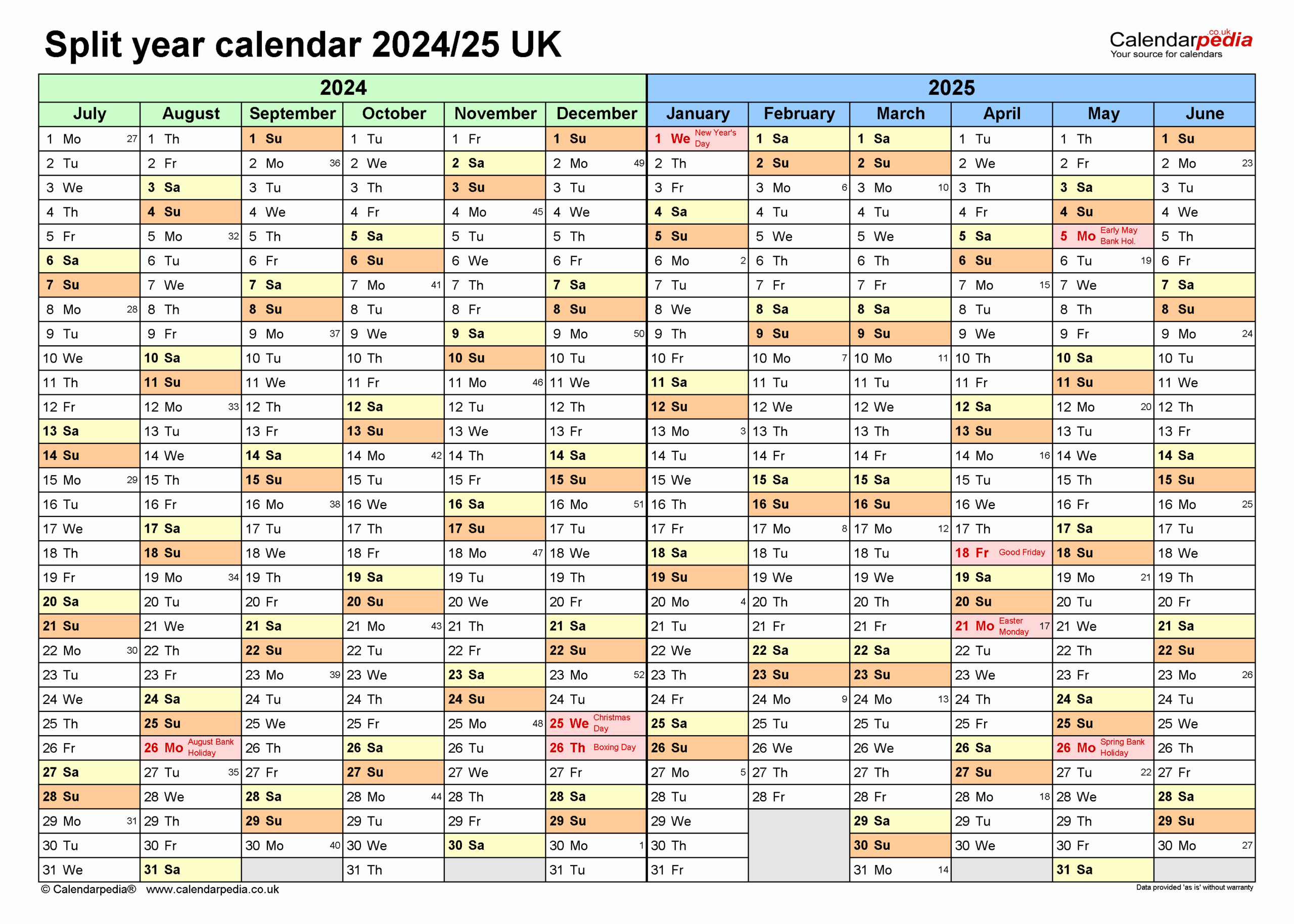 Split Year Calendars 2024/25 Uk (July To June) For Pdf in Calendar September 2024 To June 2025