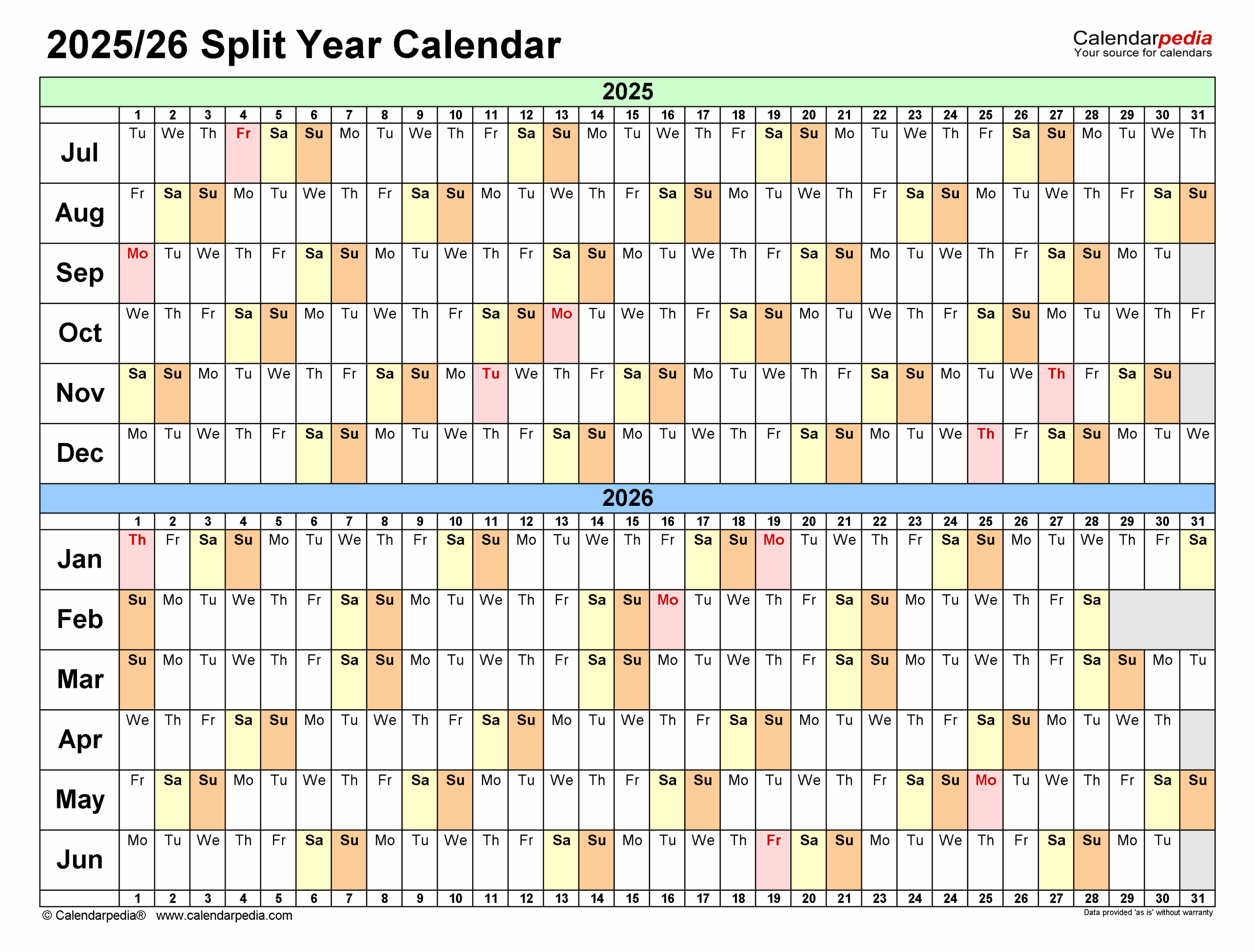 Split Year Calendars 2025/2026 (July To June) - Pdf Templates with regard to June 2025 To June 2026 Calendar