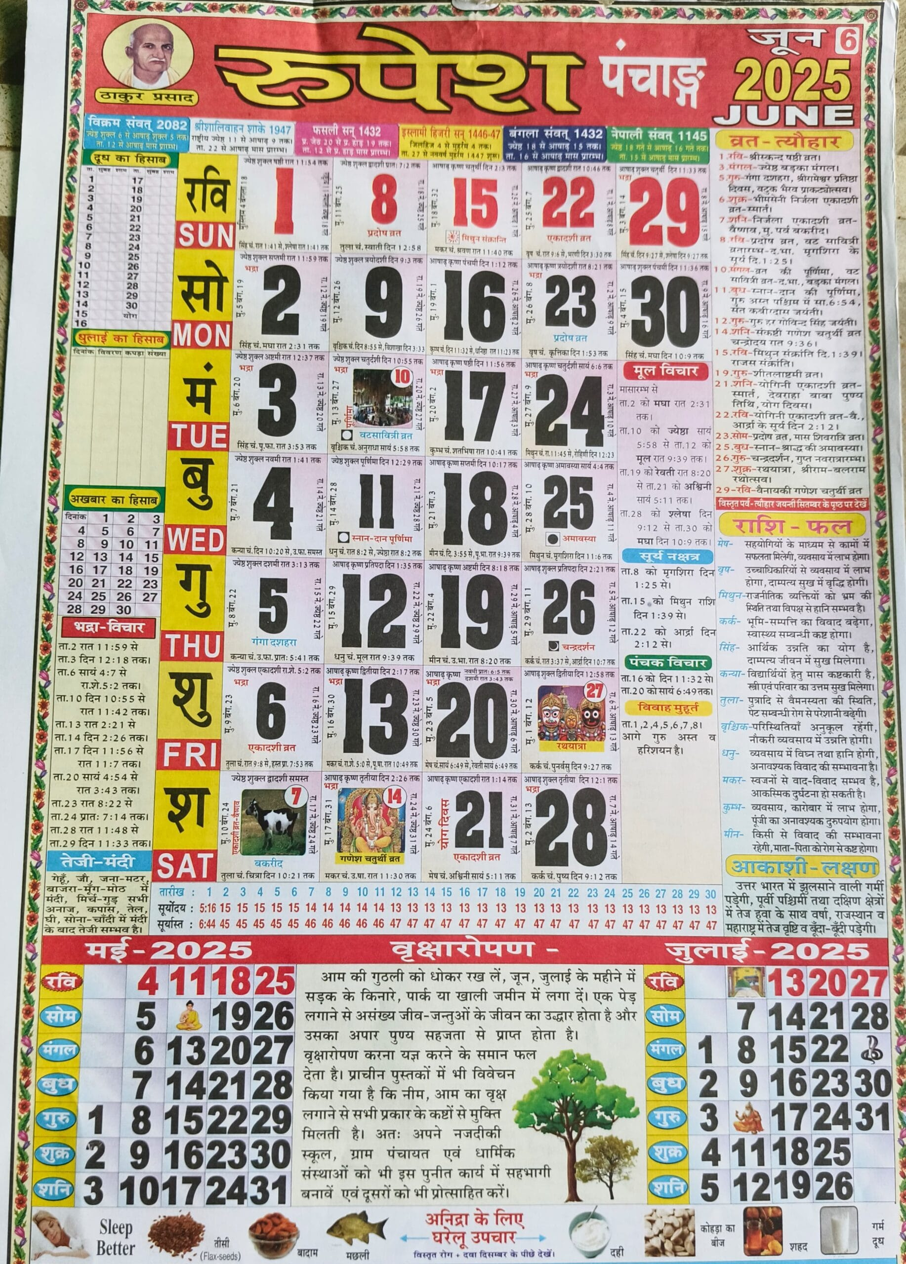 Thakur Prasad Calendar 2025 June: ठाकुर प्रसाद with regard to June 2025 Hindu Calendar