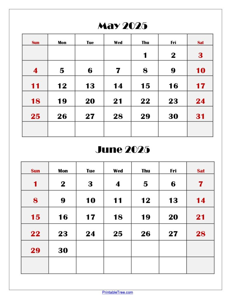 Two Months Calendar 2025-2026 Printable Pdf | Double Month Calendar in Calendar May And June 2025