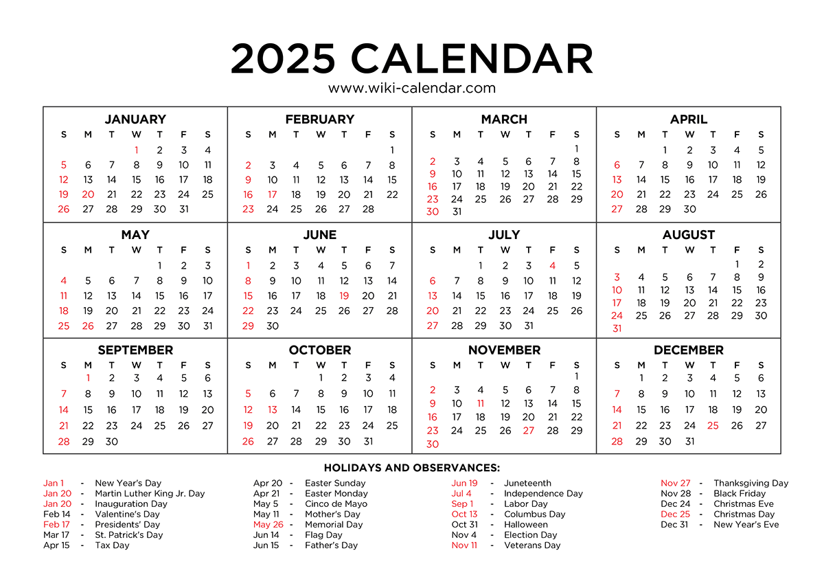 Year 2025 Calendar Printable With Holidays - Wiki Calendar within June 2025 Calendar Wiki