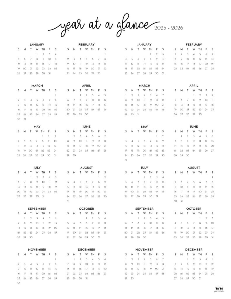 2025-2026 Two Year Calendars - 10 Free Cals | Printabulls inside July 2025 To June 2026 Calendar Printable Free