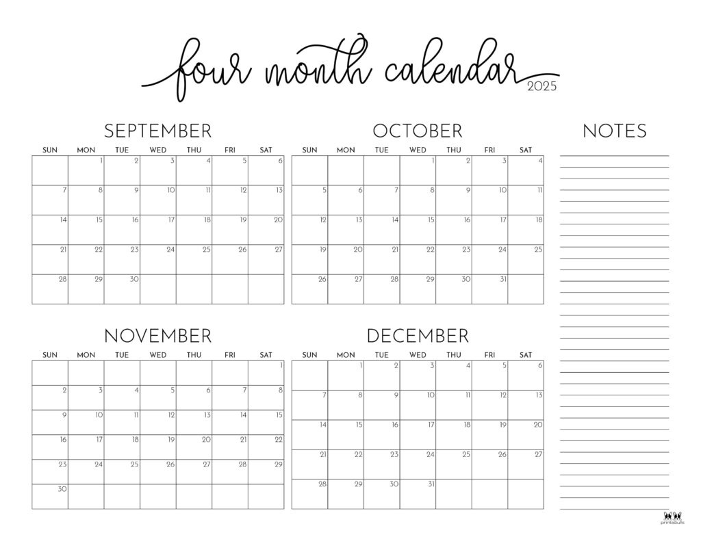 2025 Four Month Calendars - 31 Free Printables | Printabulls with 4 Month Calendar May June July August 2025