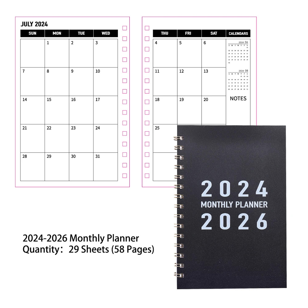 29 Sheets 2024-2026 Monthly Planner Black Pvc Waterproof Cover throughout July Calendar 2025 Waterproof