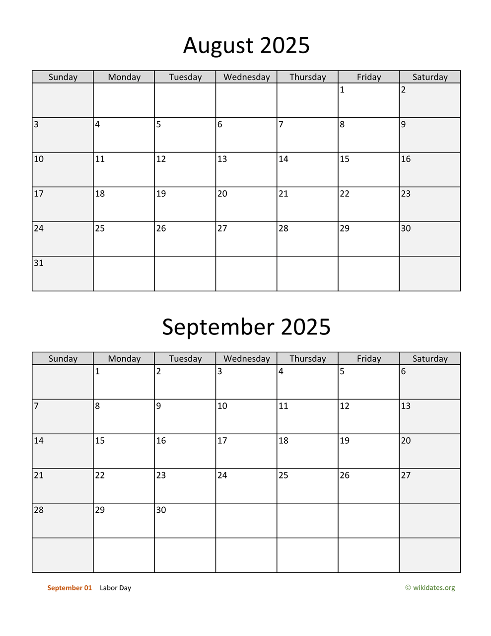 August And September 2025 Calendar | Wikidates within July August September 2025 Calendar Printable