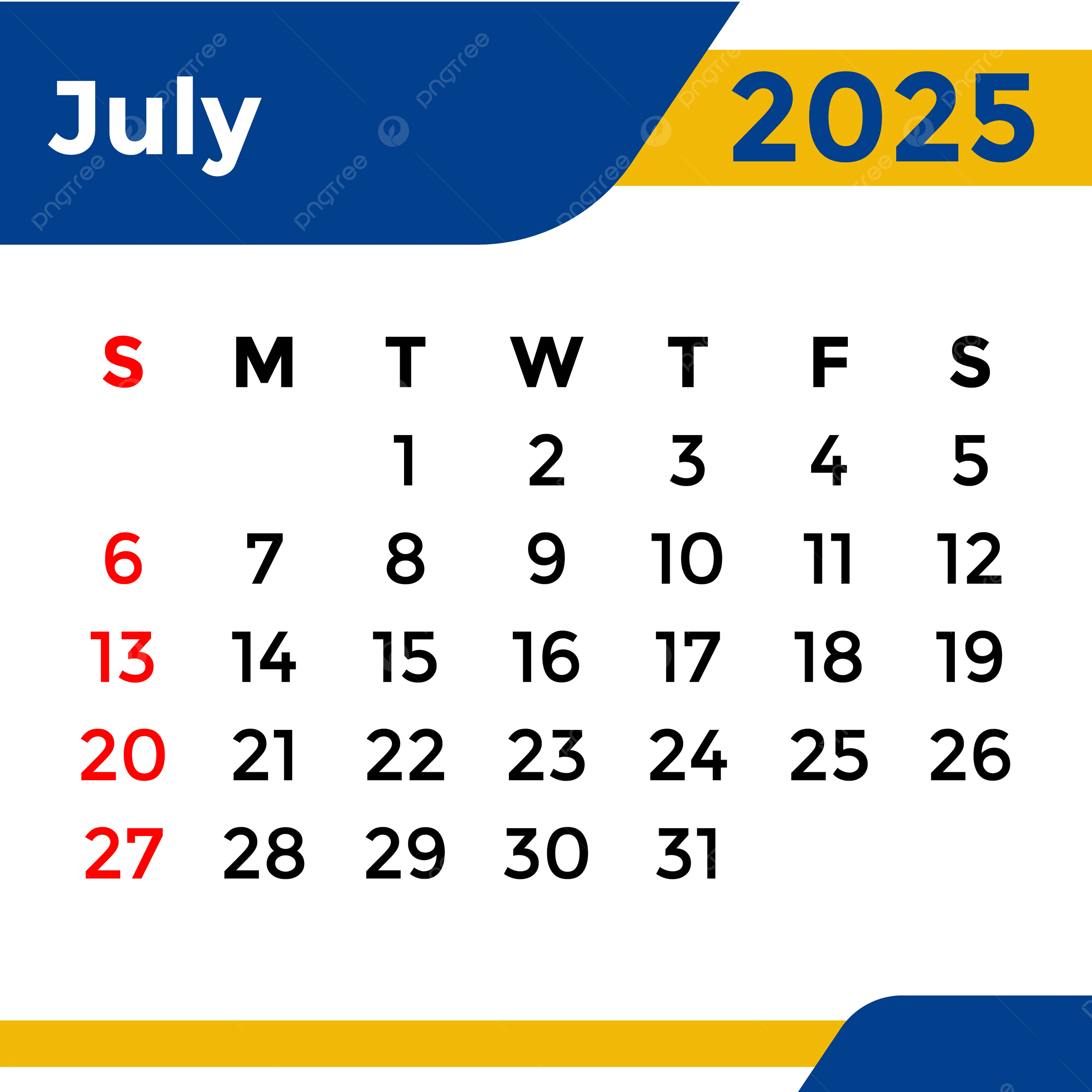 Calendar 2025 July Month Vector Template Download On Pngtree intended for July Month Calendar 2025