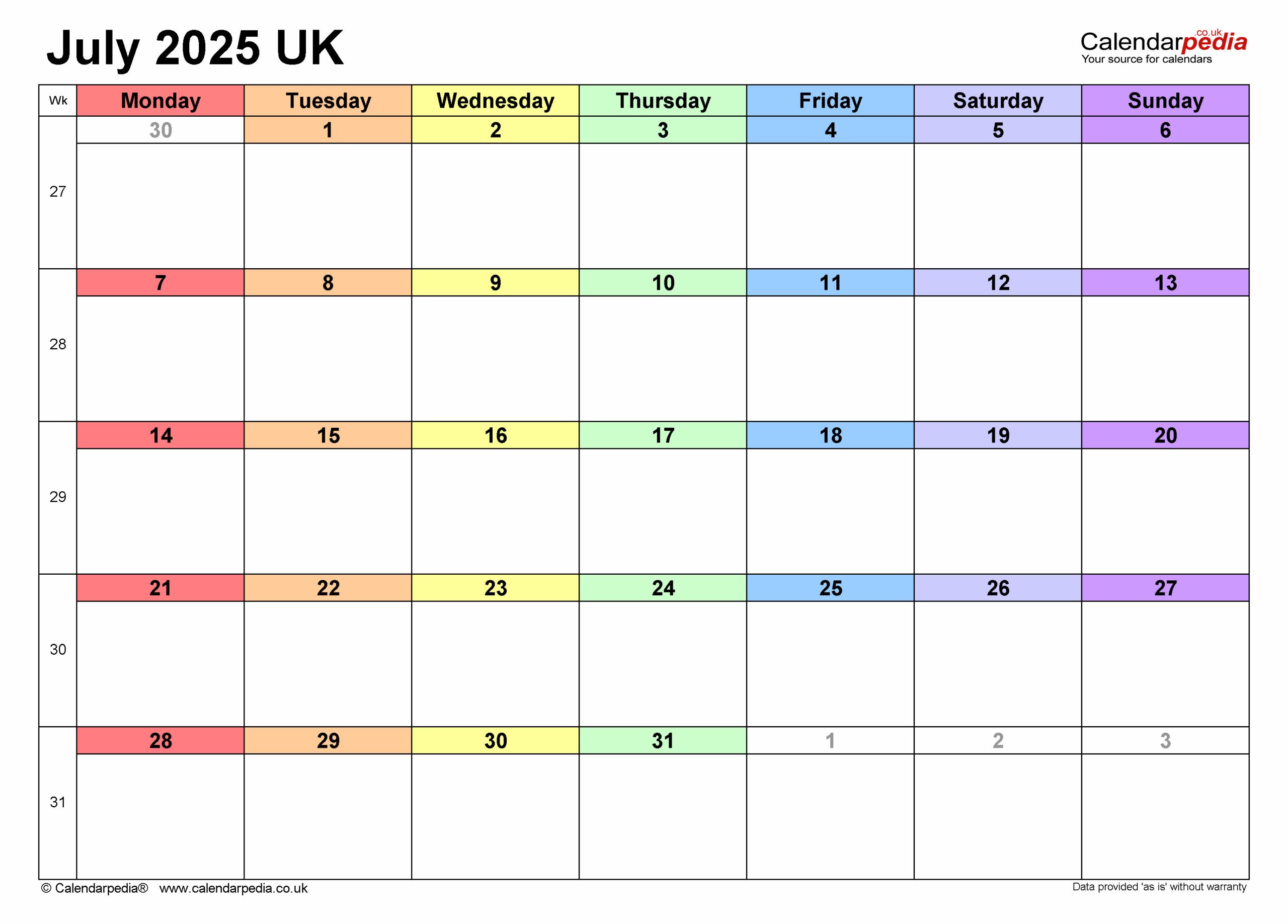 Calendar July 2025 Uk With Pdf, Excel And Word Templates regarding July Calendar 2025 Uk