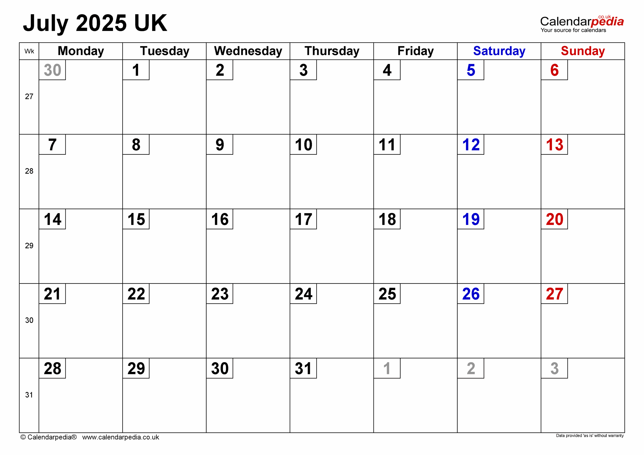 Calendar July 2025 Uk With Pdf, Excel And Word Templates throughout July Calendar 2025 Uk
