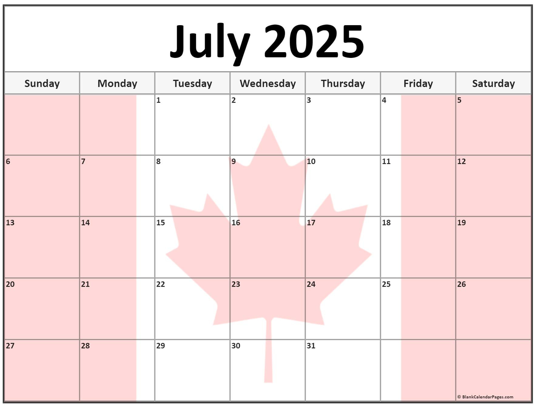 Collection Of July 2025 Photo Calendars With Image Filters. regarding July Calendar 2025 With Holidays Canada