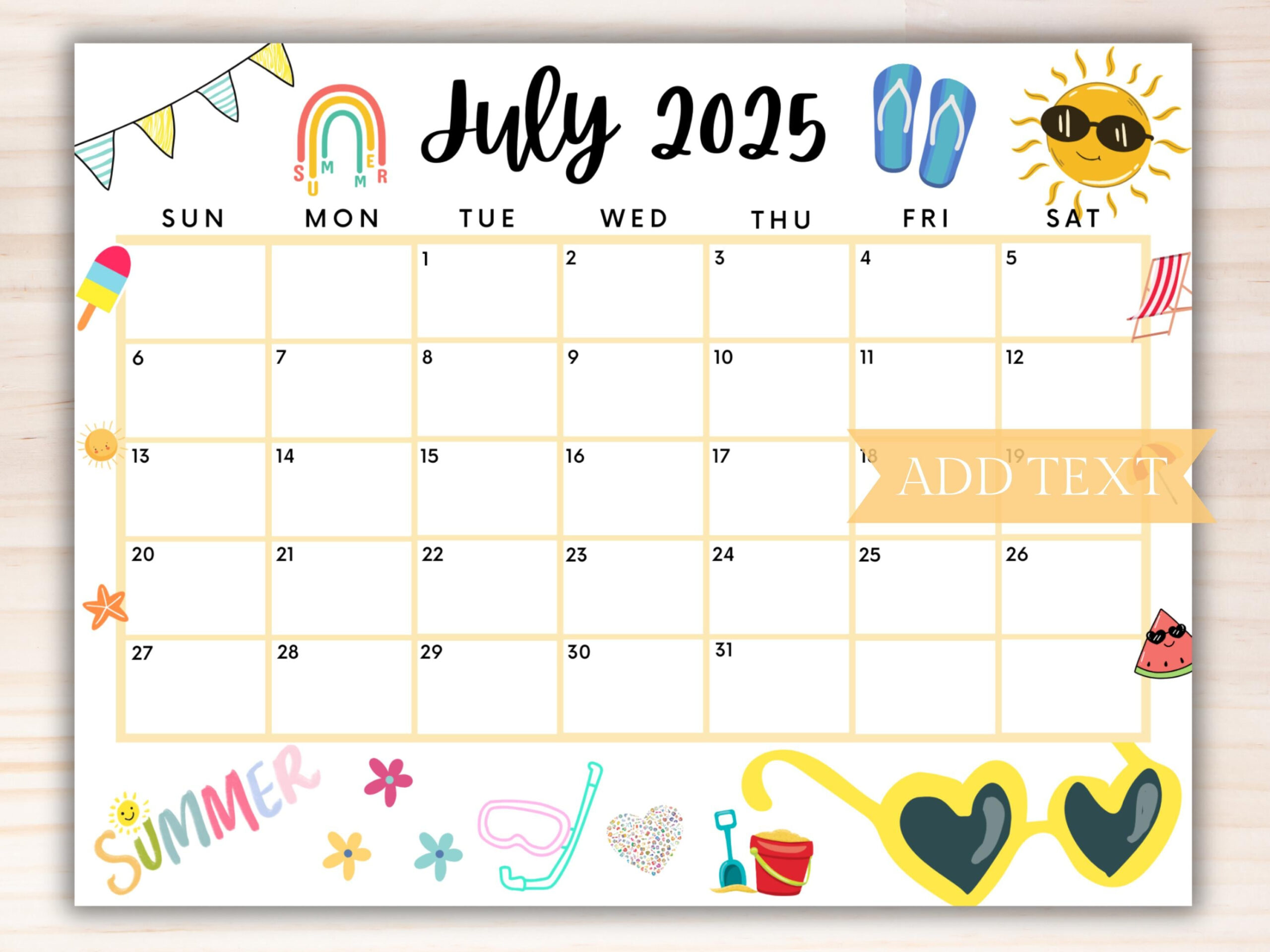 Editable July 2025 Summer Calendar, Printable July Calendar inside July 2025 Calendar Printable Uk