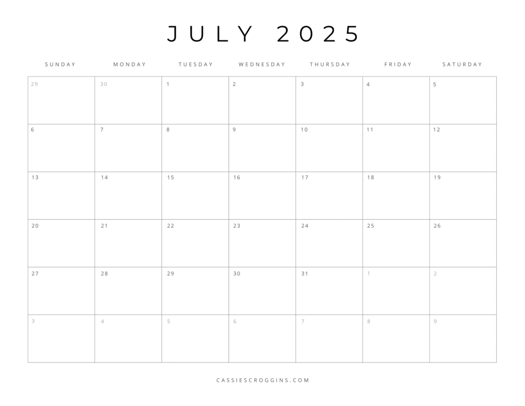Free Printable 2025 Blank Calendar Templates (All 12 Months) throughout July Calendar 2025 Template