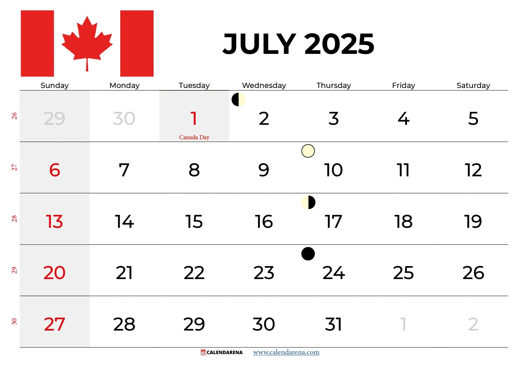July 2025 Calendar Canada With Holidays in July Calendar 2025 With Holidays Canada