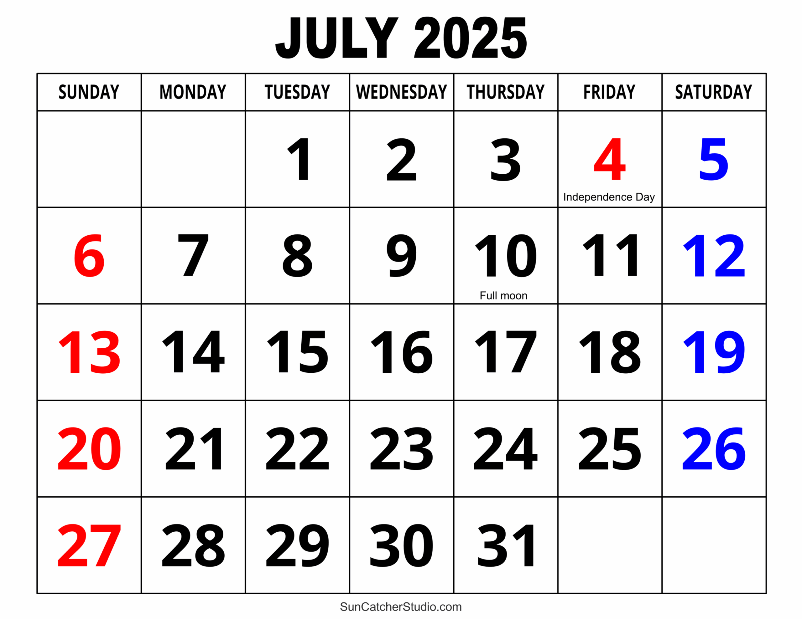 July 2025 Calendar (Free Printable) – Free Printables, Monograms pertaining to July Calendar 2025 With Holidays