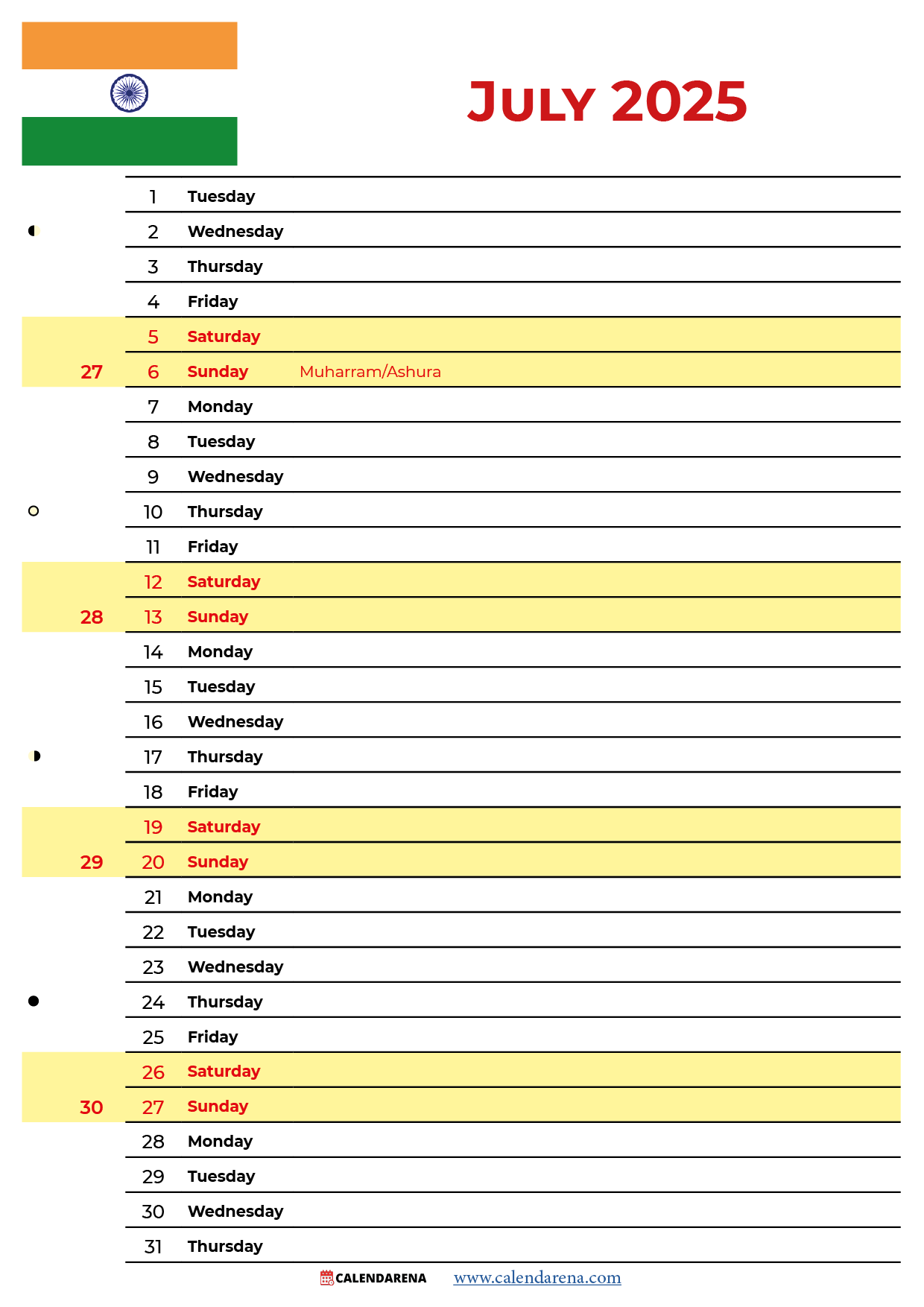 July 2025 Calendar India With Holidays inside July 2025 Holiday Calendar