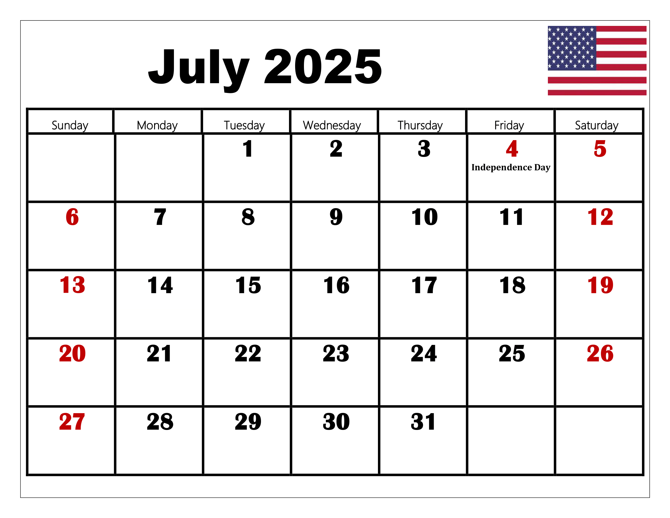 July 2025 Calendar Printable Pdf Template With Holidays throughout July Calendar 2025 With Holidays