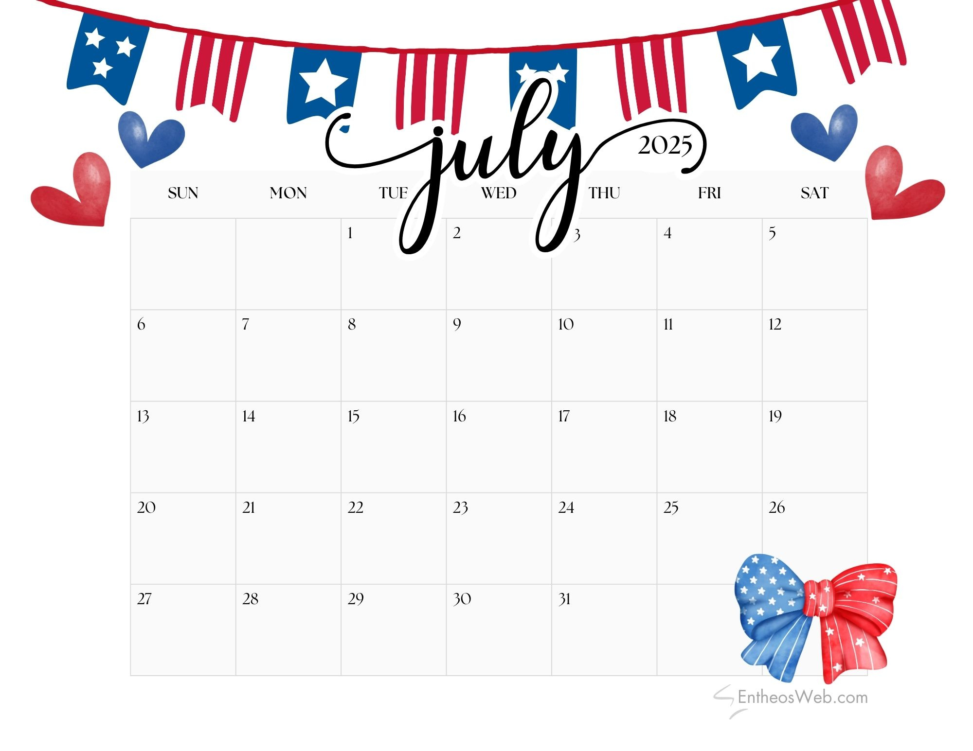 July 2025 Calendar Printables | Entheosweb pertaining to Free Calendar July 2025 Printable