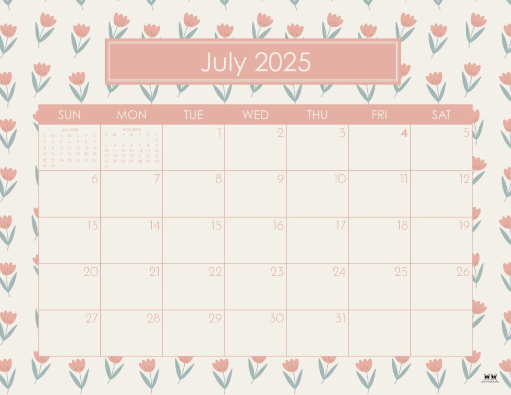July 2025 Calendars - 107 Free Printables | Printabulls for Cute July 2025 Calendar Printable