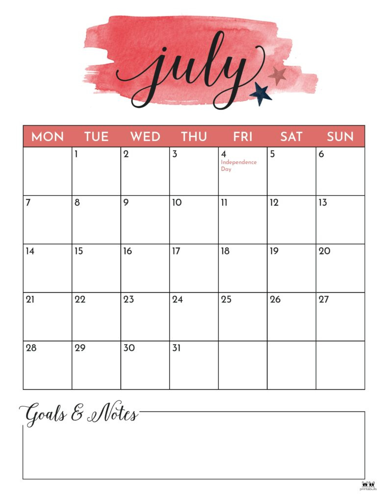 July 2025 Calendars - 107 Free Printables | Printabulls inside July 2025 Calendar Printable Portrait