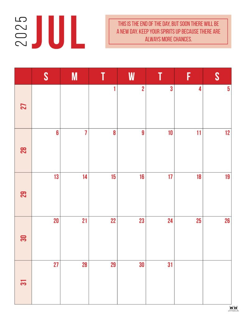 July 2025 Calendars - 107 Free Printables | Printabulls intended for Printable July Calendar 2025 With Lines
