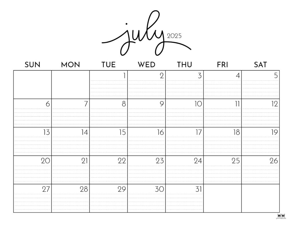 July 2025 Calendars - 107 Free Printables | Printabulls pertaining to July 2025 Printable Calendar With Holidays