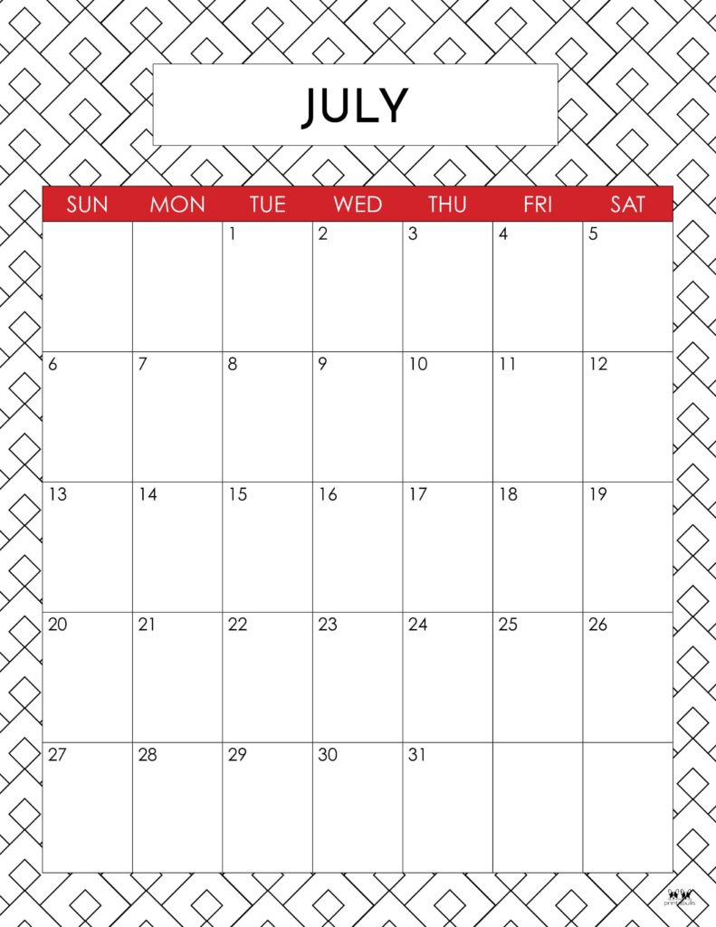 July 2025 Calendars - 107 Free Printables | Printabulls pertaining to July Calendar 2025 Printable With Lines