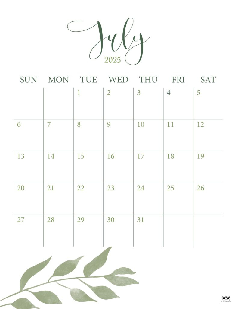 July 2025 Calendars - 107 Free Printables | Printabulls regarding 3 Month Vertical Calendar Printable July 2025