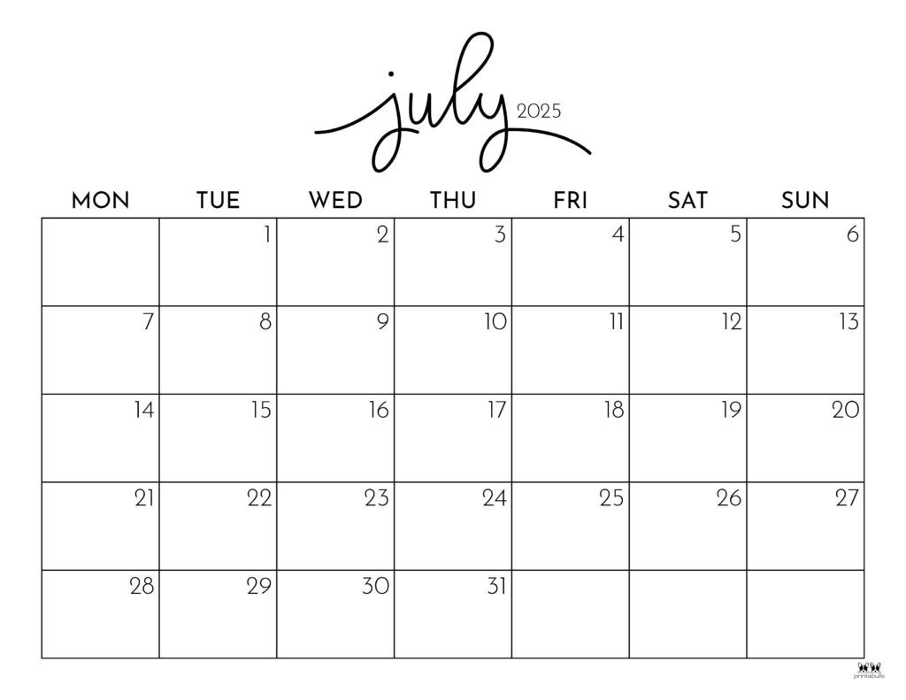July 2025 Calendars - 107 Free Printables | Printabulls regarding July 2025 Calendar With Holidays Printable Free