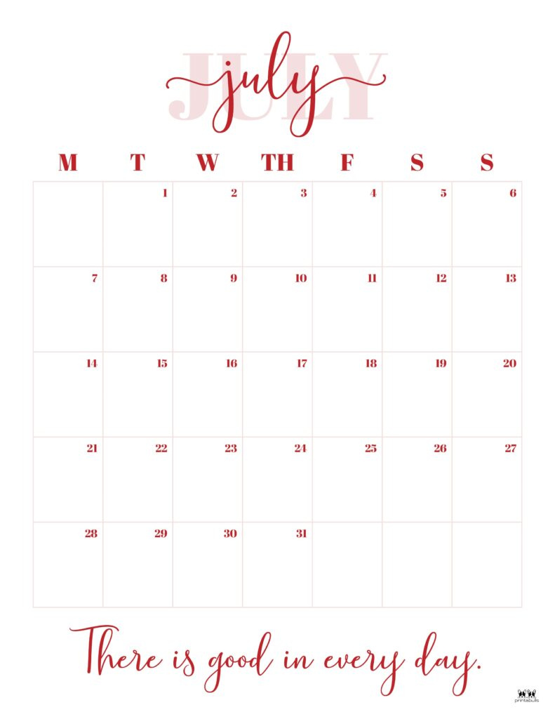July 2025 Calendars - 107 Free Printables | Printabulls throughout Printabulls July Calendar 2025