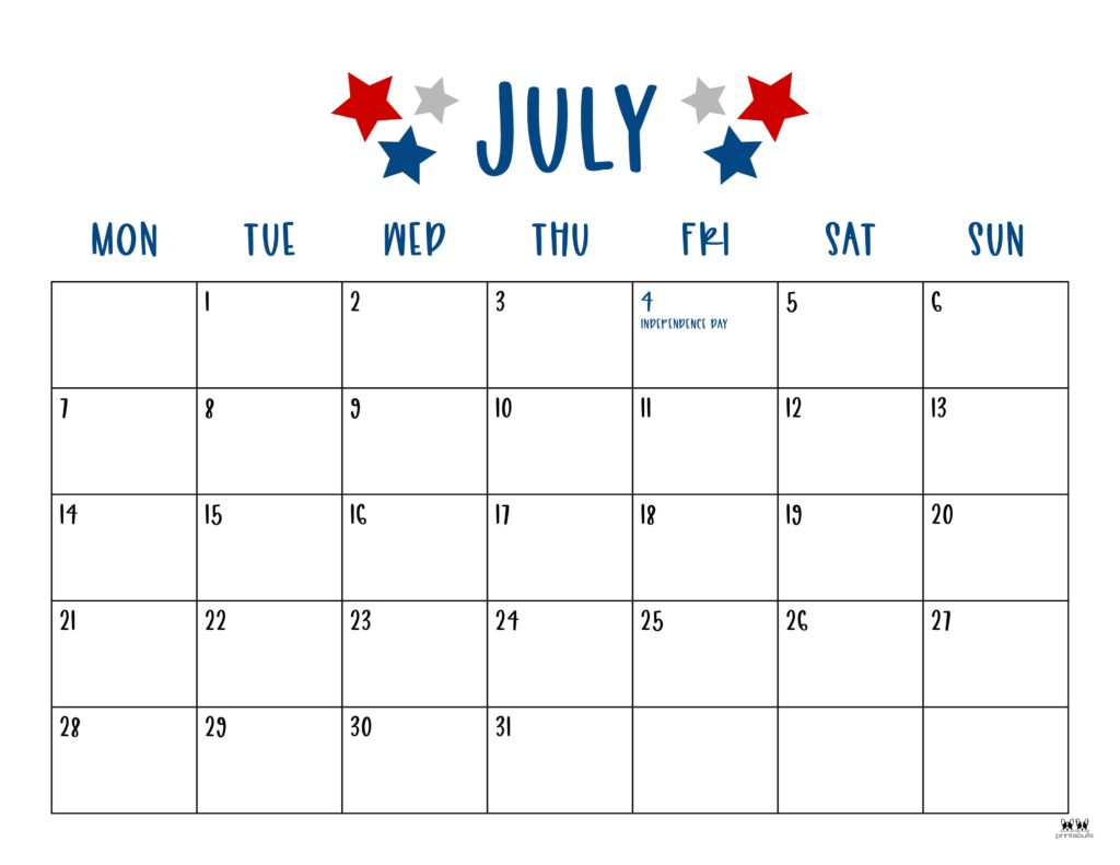 July 2025 Calendars - 107 Free Printables | Printabulls with National Day Calendar July 2025