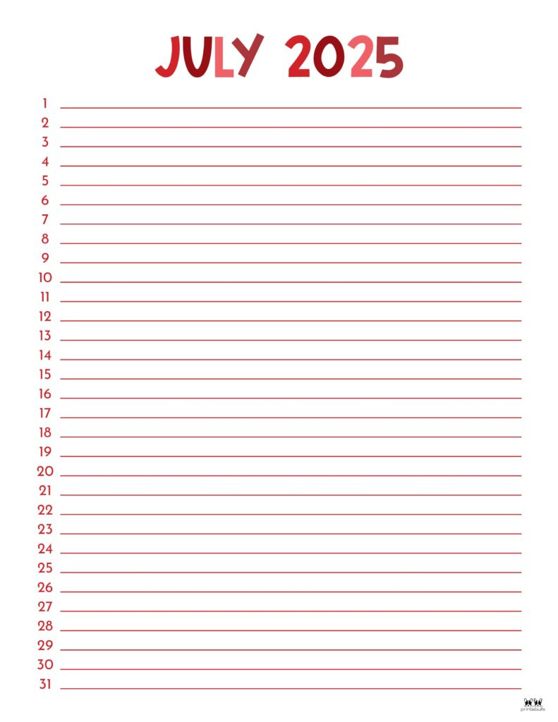 July 2025 Calendars - 107 Free Printables | Printabulls with regard to July Calendar 2025 With Lines