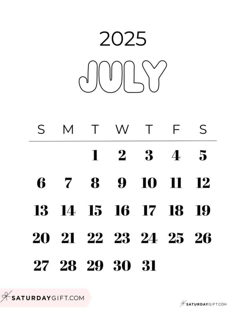 July 2025 Calendars - 23 Cute Free Printable Pdfs | Saturdaygift within July Calendar 2025 Cute