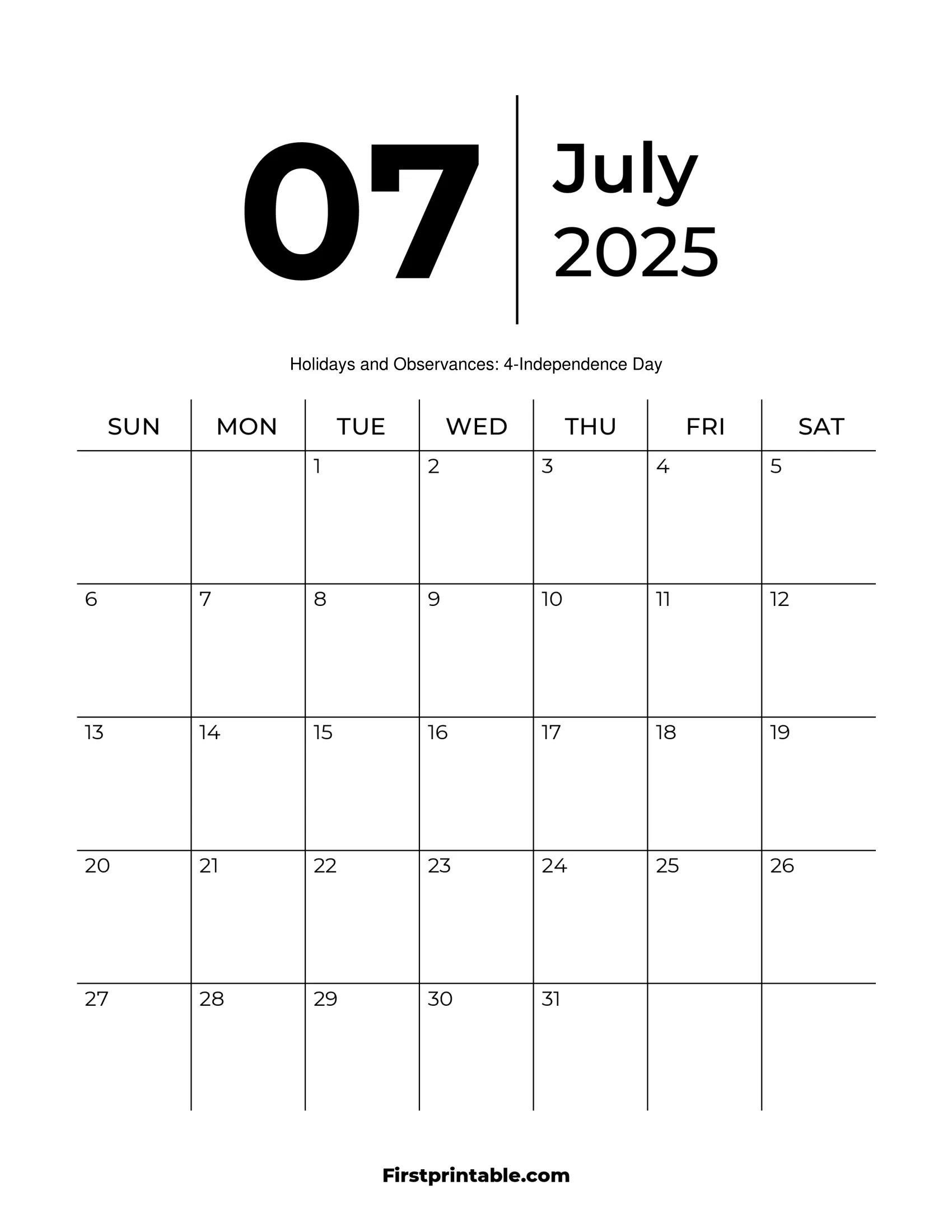 July 2025 Calendars - Free Printable &amp;amp; Fillable with regard to July 2025 Calendar Printable Word