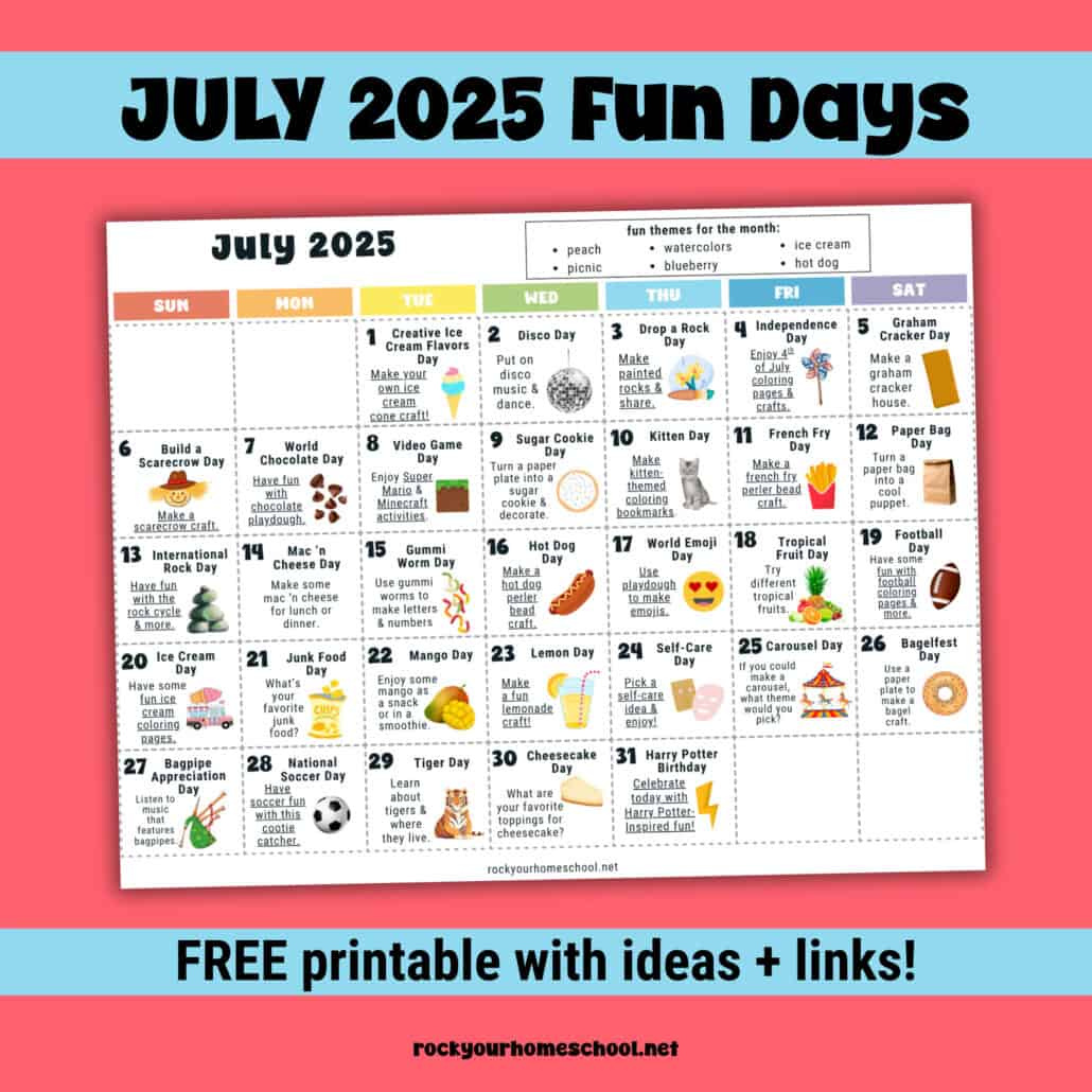 July 2025 Fun Days Calendar (Color) - Rock Your Homeschool within National Day Calendar July 2025