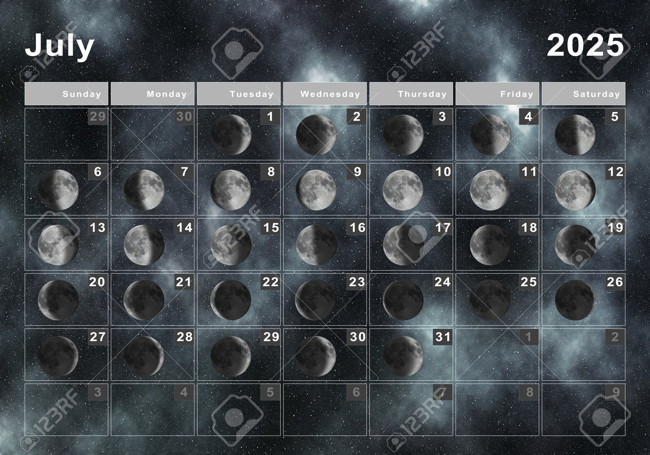 July 2025 Lunar Calendar, Moon Cycles, Moon Phases Stock Photo within Lunar Calendar July 2025