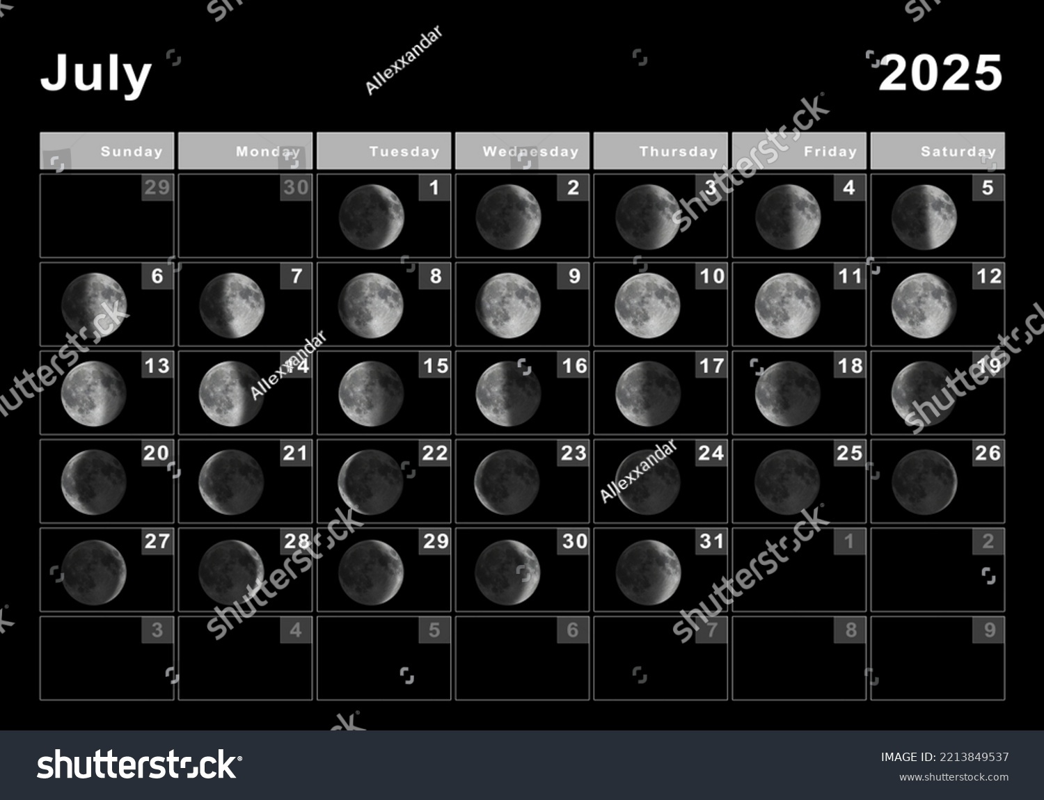 July 2025 Lunar Calendar Moon Cycles Stock Illustration 2213849537 with Lunar Calendar July 2025