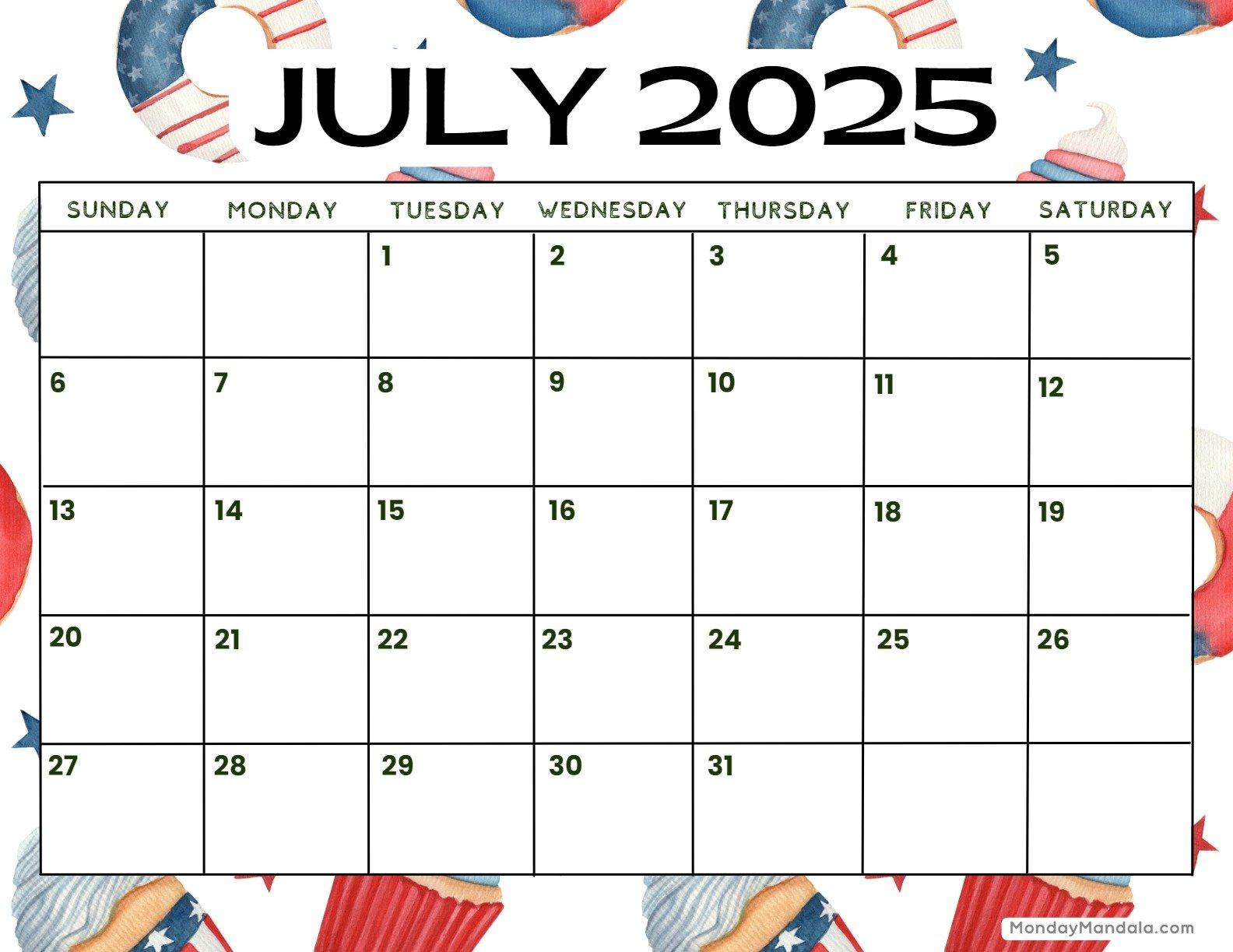 July 2025 Printable Calendar (52 Free Pdf Printables) with regard to July 4Th 2025 Calendar Date