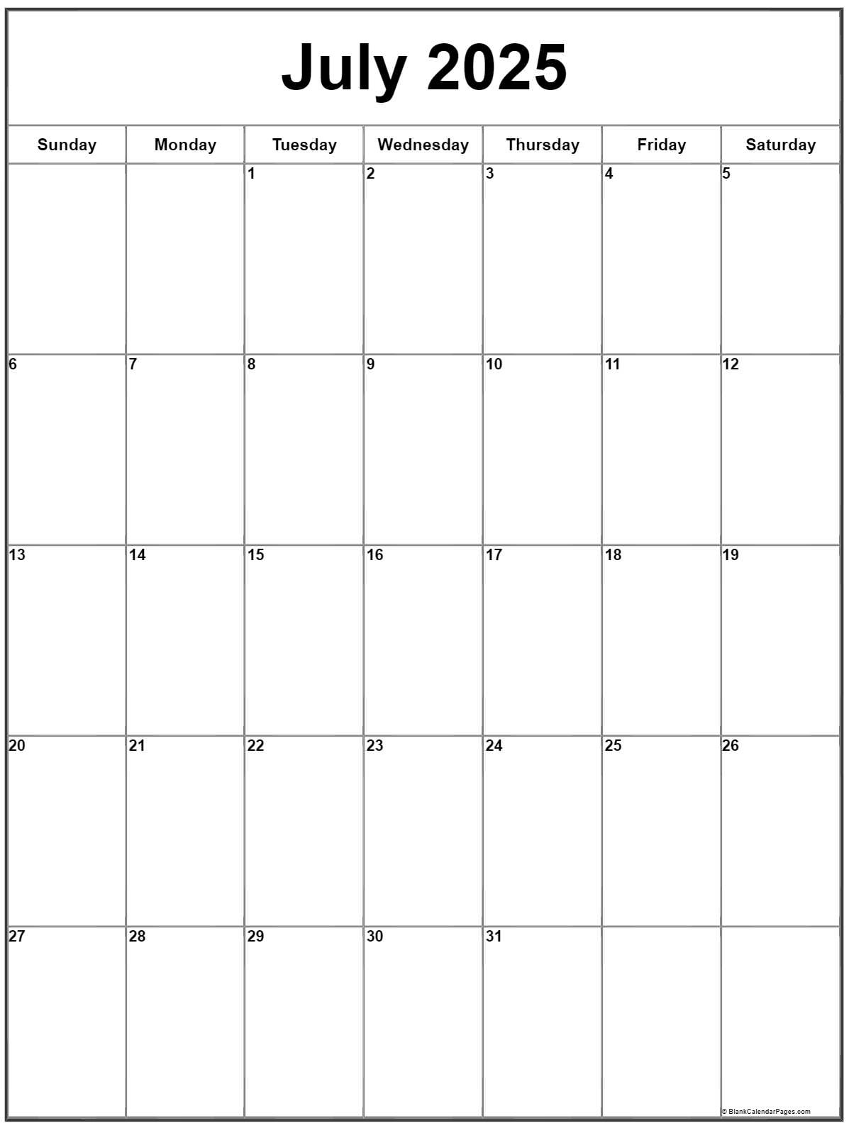 July 2025 Vertical Calendar | Portrait with regard to July 2025 Calendar Printable Vertical