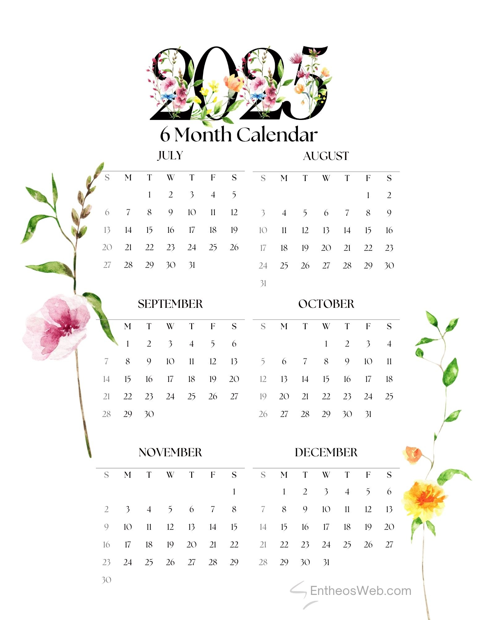 July To December 2025 – 6 Month Calendar Printable | Entheosweb with July To December 2025 Calendar