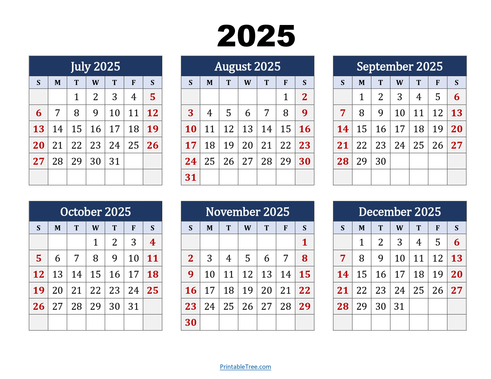 July To December 2025 Calendar Printable Pdf | Six Months Calendar pertaining to 6 Month Calendar July To December 2025