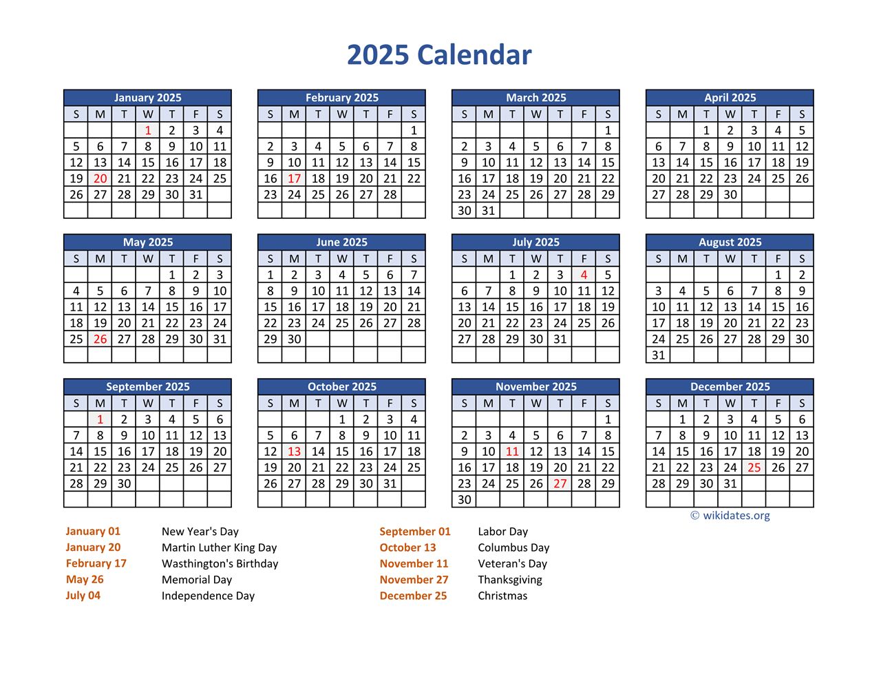 Pdf Calendar 2025 With Federal Holidays | Wikidates for July 2025 Wiki Calendar Printable Free