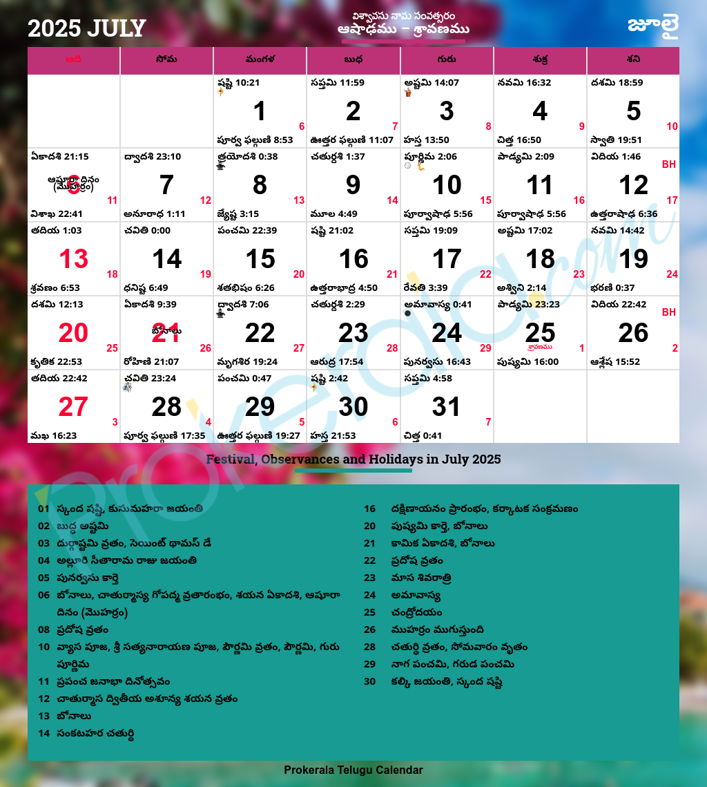 Telugu Calendar 2025, July intended for Telugu July Calendar 2025