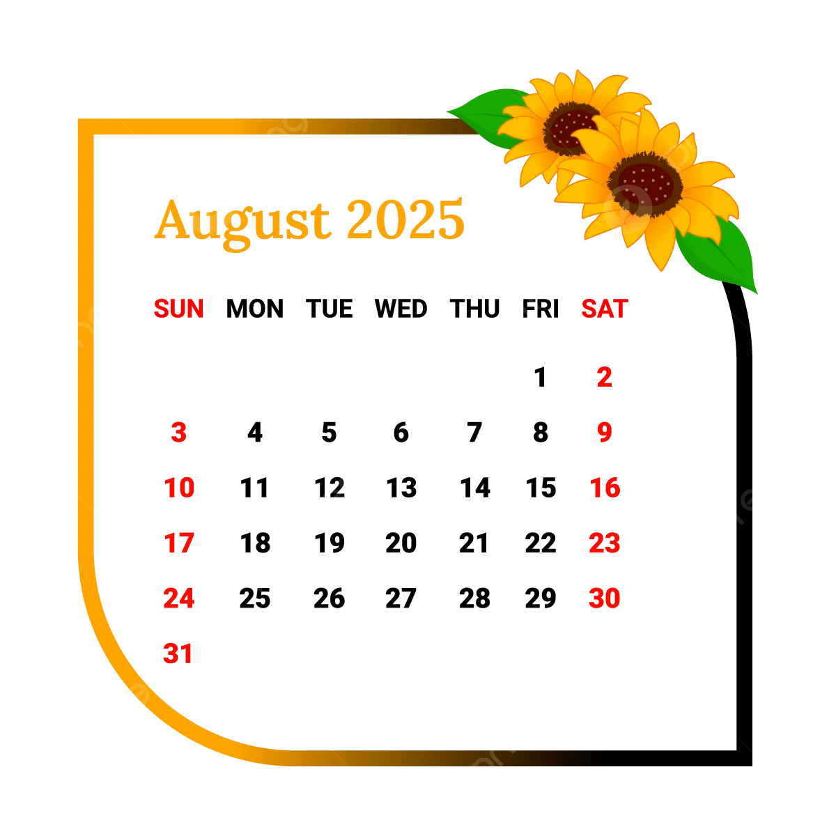 2025 August Calendar Png Transparent Images Free Download | Vector within August 2025 Calendar Png
