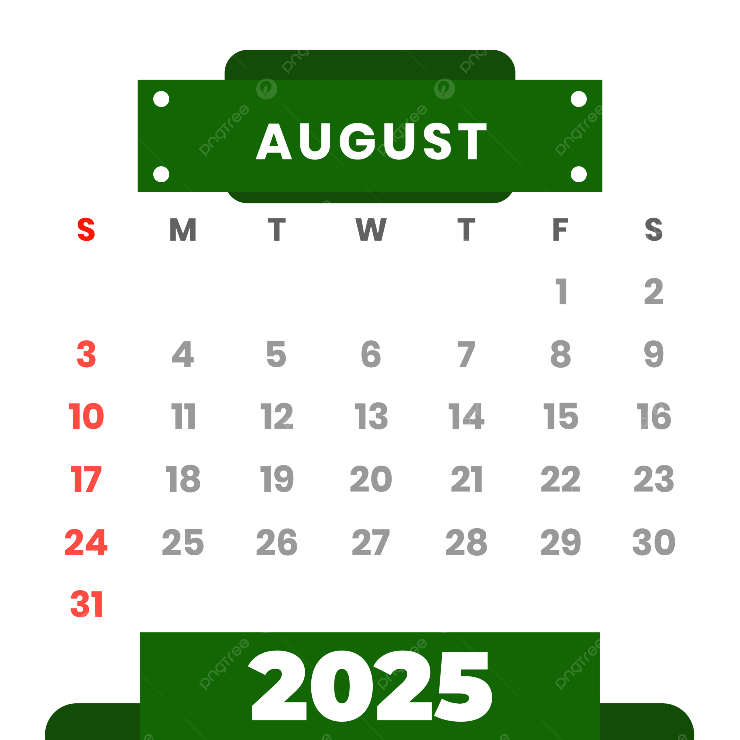 2025 August Vector Clipart Monthly Green Calendar, 2025 Calendar with regard to August 2025 Calendar Clip Art