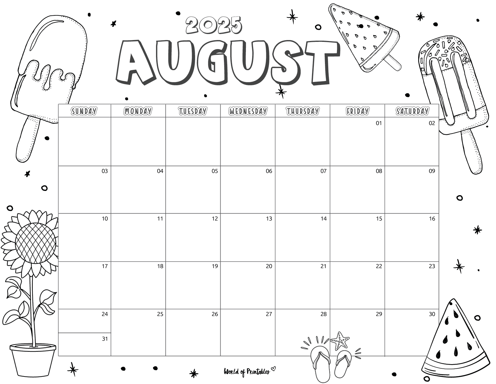 2025 Coloring Calendar - Free Printables - World Of Printables with regard to August 2025 Coloring Calendar