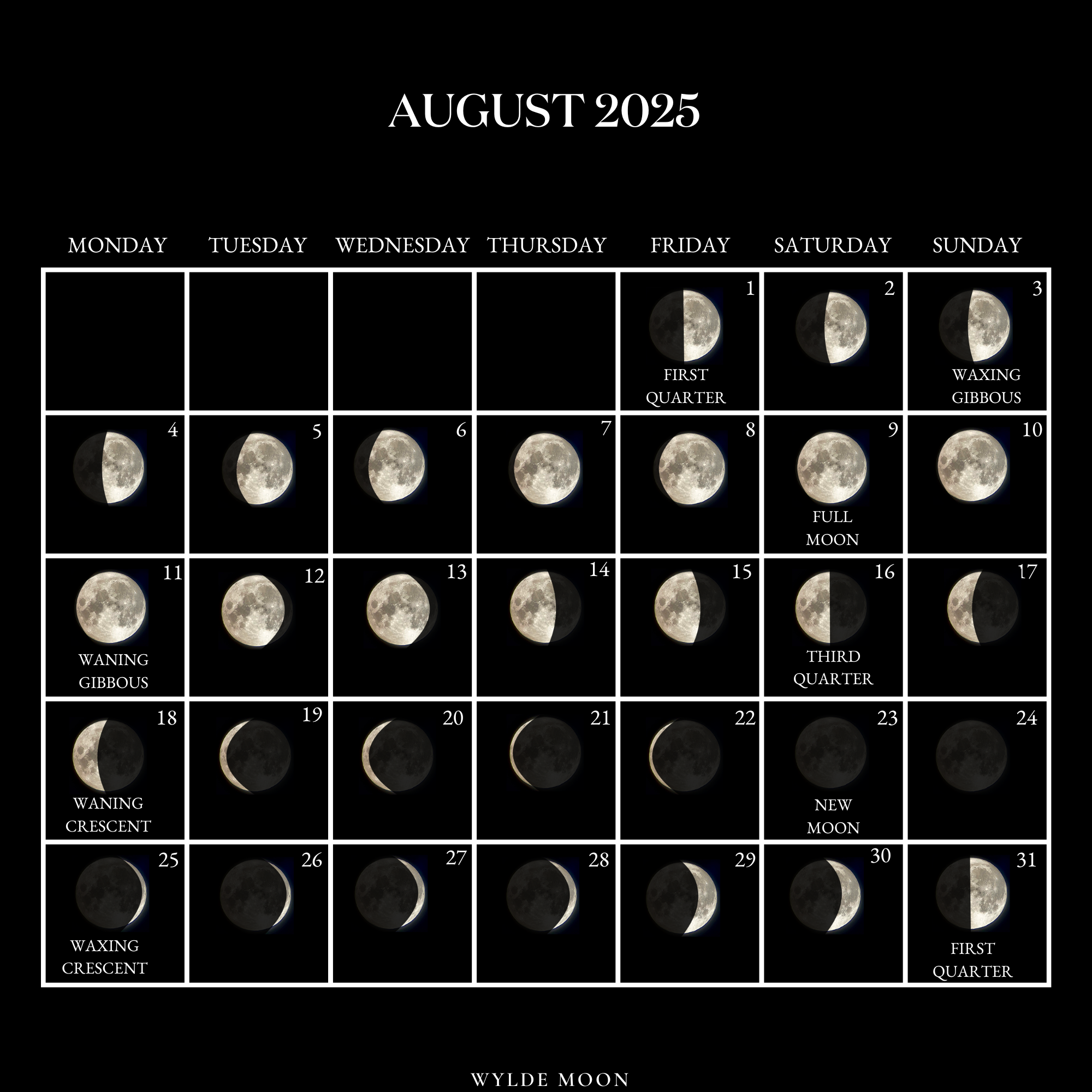 2025 Moon Calendar - Every Phase And Stage Of The Moon in August Moon Calendar 2025
