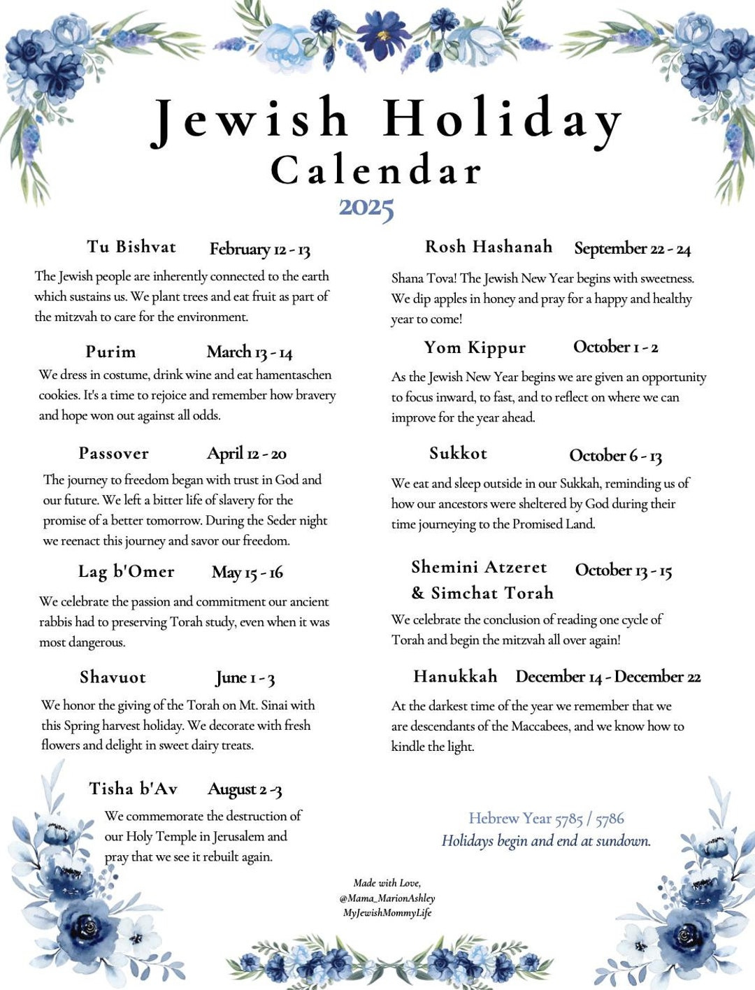 2025 *New* Jewish Holiday Calendar | Hebrew Calendar 5785 &amp;amp; 5786 with regard to August In Hebrew Calendar 2025