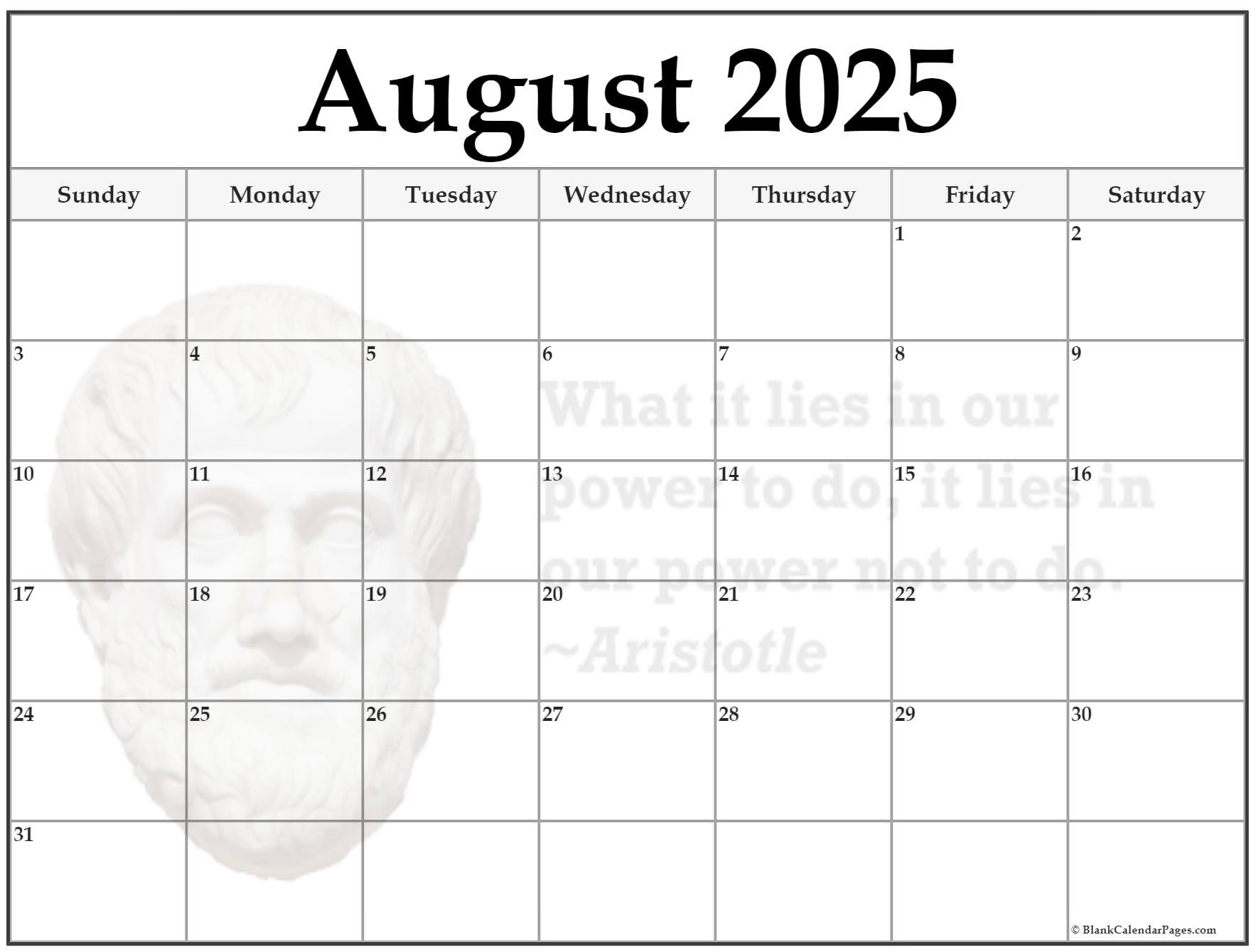 24+ August 2025 Quote Calendars in Blank Calendar Pages August 2025